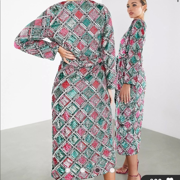 ASOS diamond belted mini dress in sequin - Picture 5 of 7
